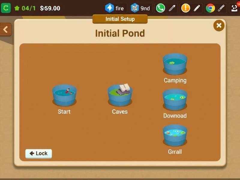 Fish Farm India - Pond Setup Interface Fish Farm India gameplay showing the initial pond setup screen with various customization options